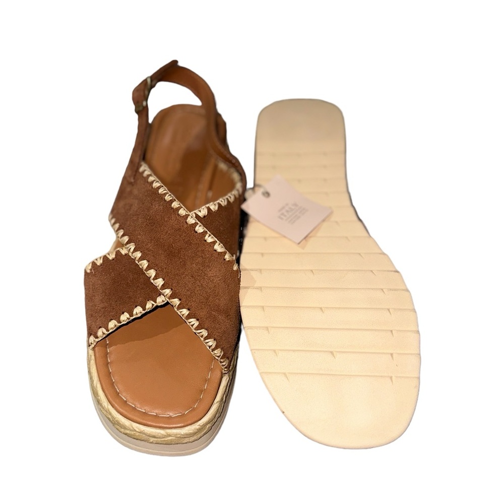NWT Womens Made in Italy Suede Stitching Platform Sandals Leather Suede - Picture 5 of 5